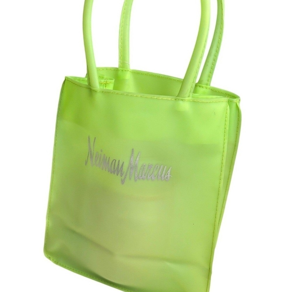 Neiman Marcus Neon Green Mini Tote Bag NWT PVC Vinyl Small Shopper Read Desc